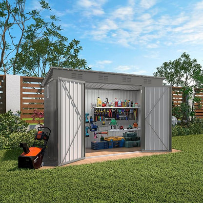 4 * 9.2 * 6 FT Outdoor Storage Shed, Galvanized Steel Garden Shed by Vigohuseeo