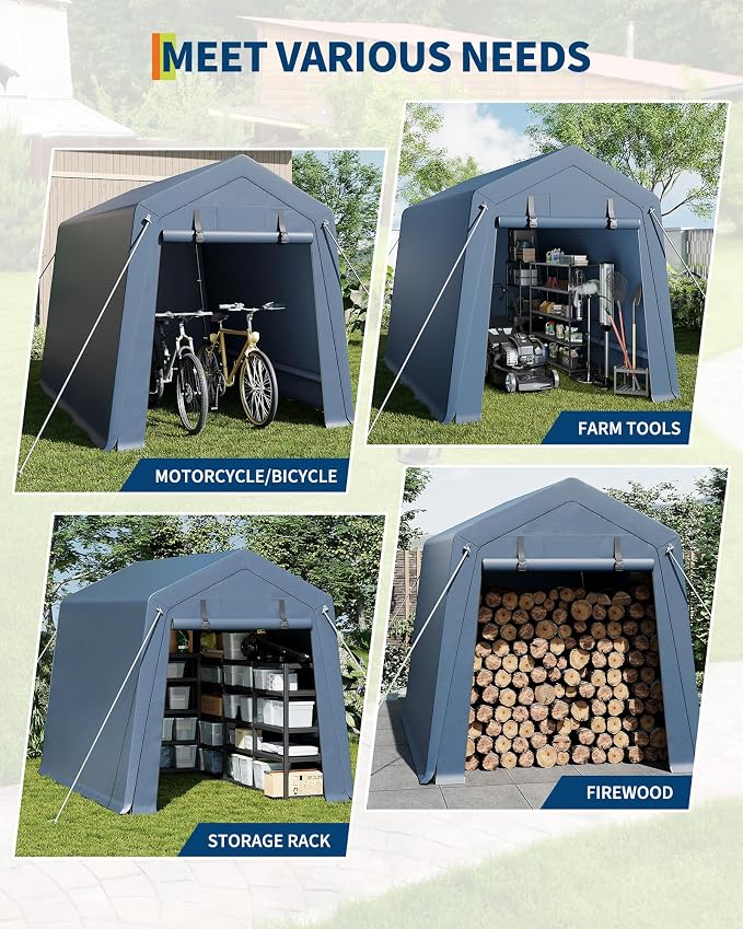 6x8 FT Outdoor Storage Shed, Portable Carport - Image 3
