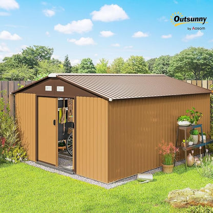 Outsunny 11' x 13' Outdoor Storage Shed, Garden Tool Metal Shed - Image 2