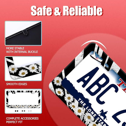 Sun License Plate Frame Black White Daisy Flowers License Plate Frames Funny - Image 2