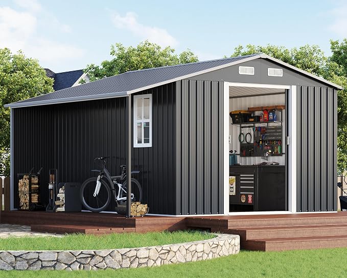 AMERLIFE 10.6x10.3x6.3 FT Galvanized Metal Storage Shed by AMERLIFE
