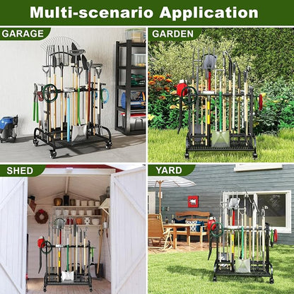 Garden Tool Organizer with Wheels, Large Capacity Garage Tool Rack with Hooks - Image 6