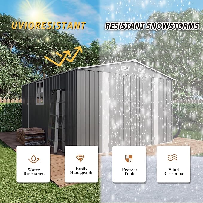 10x14x6.7FT Outdoor Storage Shed, Galvanized Steel Garden Shed - Image 5