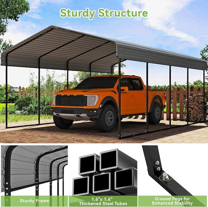 Real Relax 12x20FT Heavy Duty Metal Carport, Outdoor Carport Canopy - Image 5