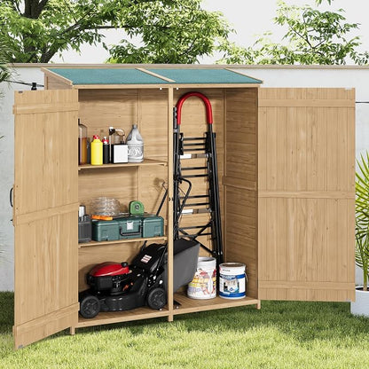 Wooden Outdoor Storage Cabinet, Lockable Double Doors, Removable Shelves - Image 3