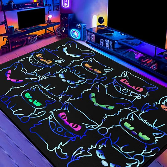 Black Play Cat Rug for Playroom for Boys Girls 59"x39" Funny Cute Cat Cartoon by Isyorefam