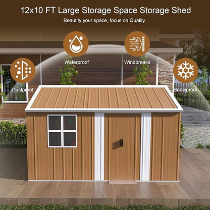 12 x 10 FT Outdoor Storage Shed, Metal Garden Tool Shed - Image 4