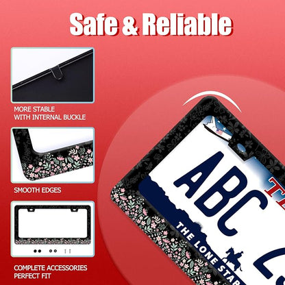 Cute Pink Flowers License Plate Frame Colorful Floral License Plate Frames - Image 2