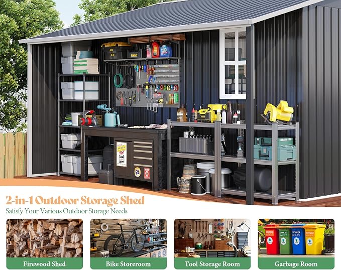 AMERLIFE 10.6x10.3x6.3 FT Galvanized Metal Storage Shed - Image 3