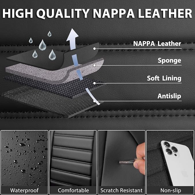 CAR PASS Nappa Leather Car Seat Covers Full Set, Luxury Seat Protector - Image 7