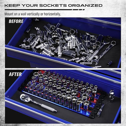 Magnetic Socket Holder Organizer Set: 6-Piece Detachable 1/4, 1/2 Socket Trays - Image 5