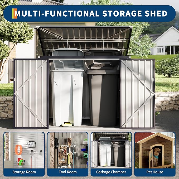 2 Trash Cans Metal Outdoor Storage, 3x6 FT Garbage Bin Storage Shed - Image 3