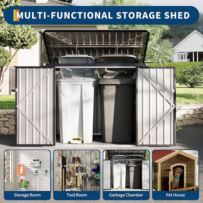2 Trash Cans Metal Outdoor Storage, 3x6 FT Garbage Bin Storage Shed - Image 3