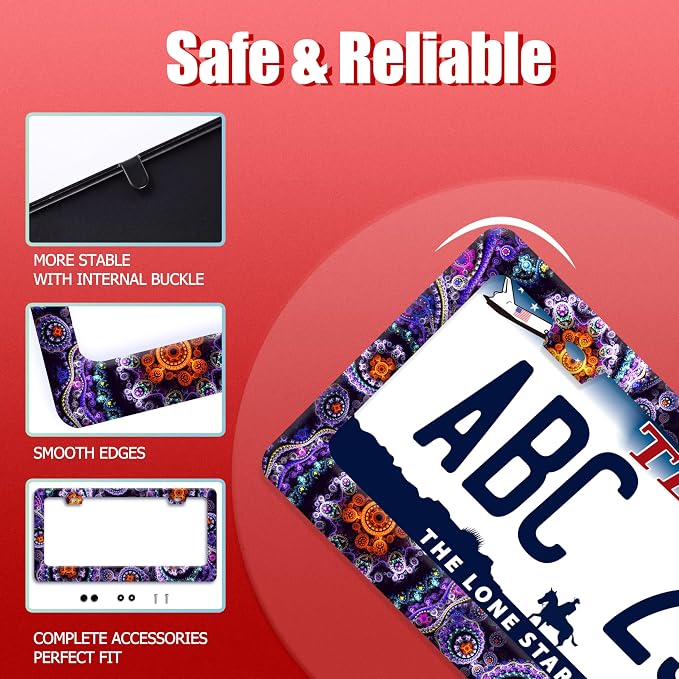 Fantasy Art Flowers License Plate Frame Colorful Mandala Floral License Plate - Image 2