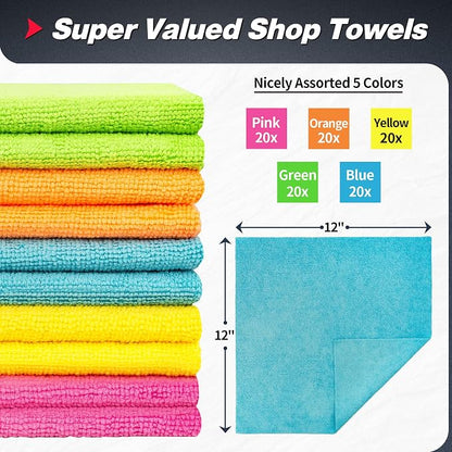 FIXSMITH Microfiber Cleaning Cloth, 100 Pack Shop Towels, Micro Fiber Cloth - Image 2