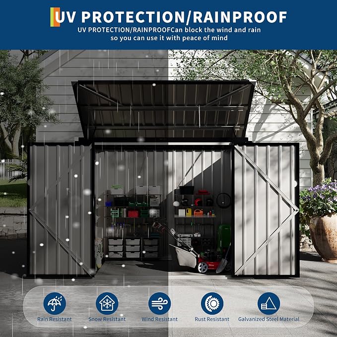 2 Trash Cans Metal Outdoor Storage, 3x6 FT Garbage Bin Storage Shed - Image 4