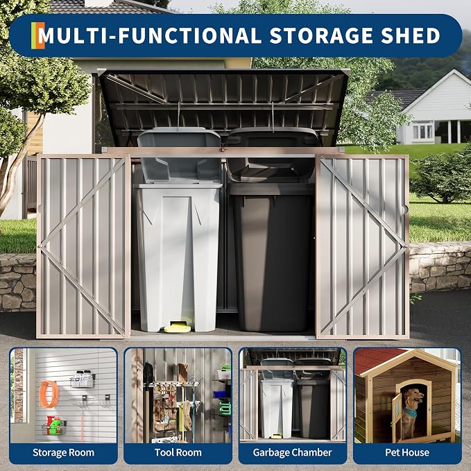 Outdoor Trash Can Storage 2 Binsgarbage Bin Storage Shed, 3x6 FT Garbage Bin - Image 3