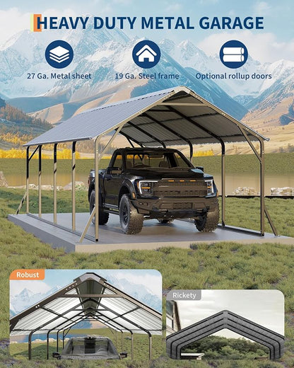 11'x20'x9' Vertical Roof Metal Carport, Heavy Duty Steel Car Ports - Image 4