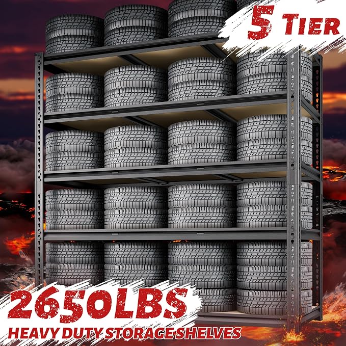 48"W Garage Shelving, 2650LBS Storage Shelves heavy duty, 5 Tier Metal Shelving - Image 8