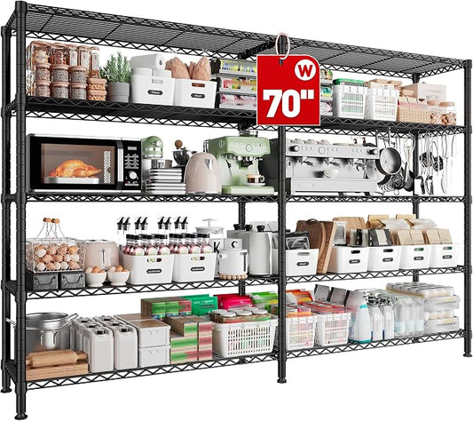 REIBII 70"W Storage Shelves Load 1600LBS, Metal Shelving 5-tier Wire Shelving by REIBII