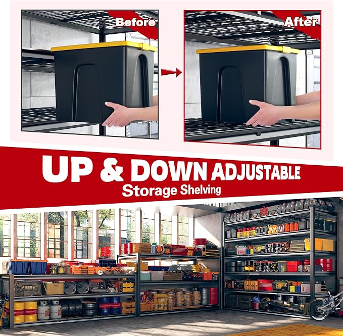 REIBII 60" W Garage Shelving, 2900LBS Storage Shelves, 6 Tier Heavy Duty - Image 5
