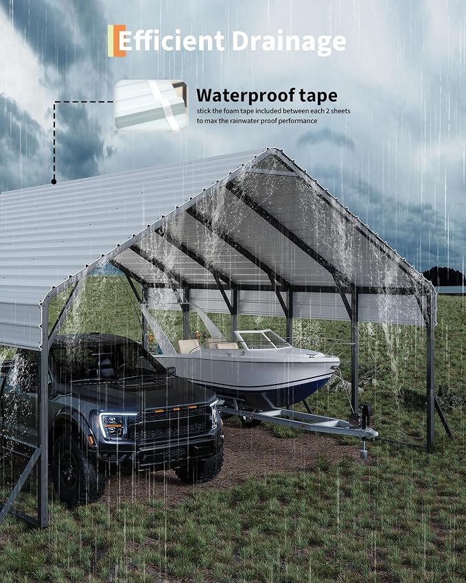 20'x25'x13' Metal Carport for 2 Cars, Heavy Duty Car Ports for Heavy Snow - Image 4