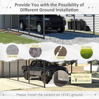 12x20 FT Outdoor Carport with Metal Roof, Heavy Duty Metal Carport Canopy - Image 4