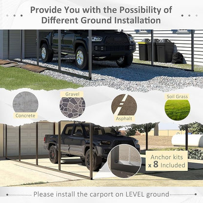 12x20 FT Outdoor Carport with Metal Roof, Heavy Duty Metal Carport Canopy - Image 5