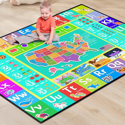 ABC Rug for Kids Playroom, 2x3 Washable Classroom Area Rugs, Educational by Isyorefam