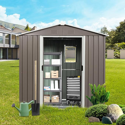 8 x 4 FT Outdoor Storage Shed, Large Metal Utility Garden Shed - Image 5