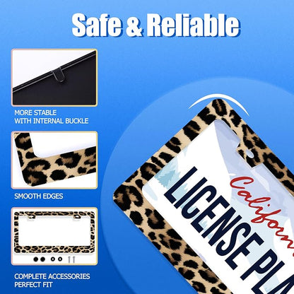 Leopard License Plate Frame Cheetah Leopard Brown License Plate Stainless Steel - Image 2