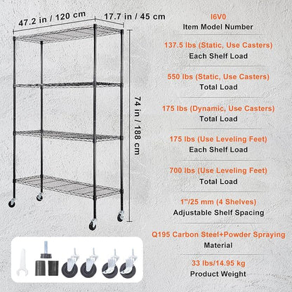 VEVOR Storage Shelving Unit, 4-Tier Adjustable Storage Shelves, Metal Shelves - Image 3
