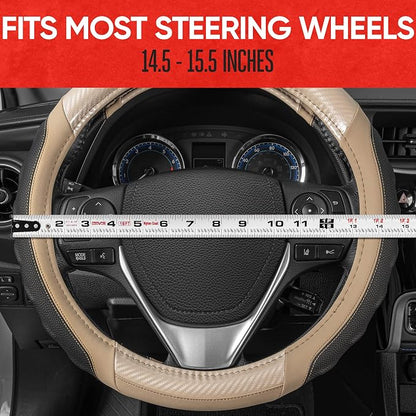 Motor Trend UltraSport Beige Carbon Fiber Steering Wheel Cover, Standard 15 - Image 7