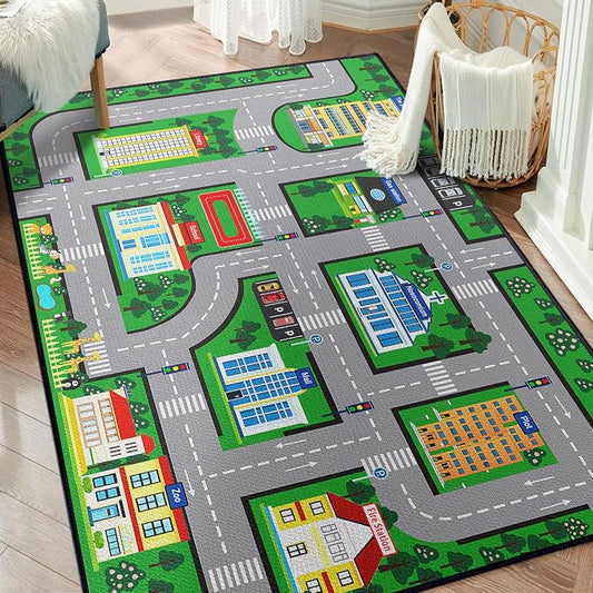 Play Mat 5'x 6'6" Car Rugs for Kids Toy Cars Kids Carpet City Pretend Play by Isyorefam