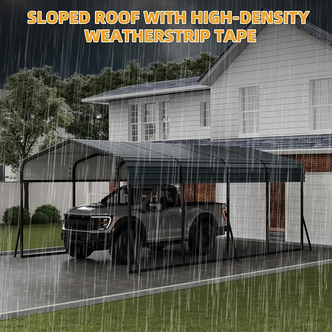 12 x 20 FT Metal Carport with Galvanized Steel Roof, Heavy Duty Metal Roof - Image 7