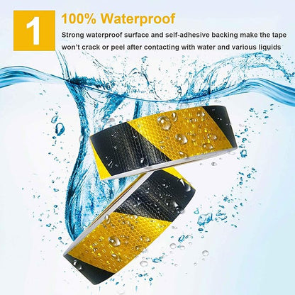 Waterproof Reflective Safety Tape Roll 2"X150' Yellow Black Striped Floor - Image 2