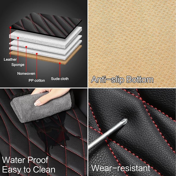 Pariitadin Leather Car Seat Covers Full Pair, Waterproof Faux Leather Seat - Image 6