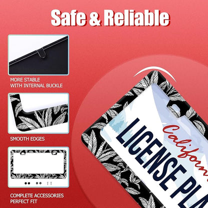 Black White Tropical Leaf License Plate Frame License Plate Stainless Steel - Image 2