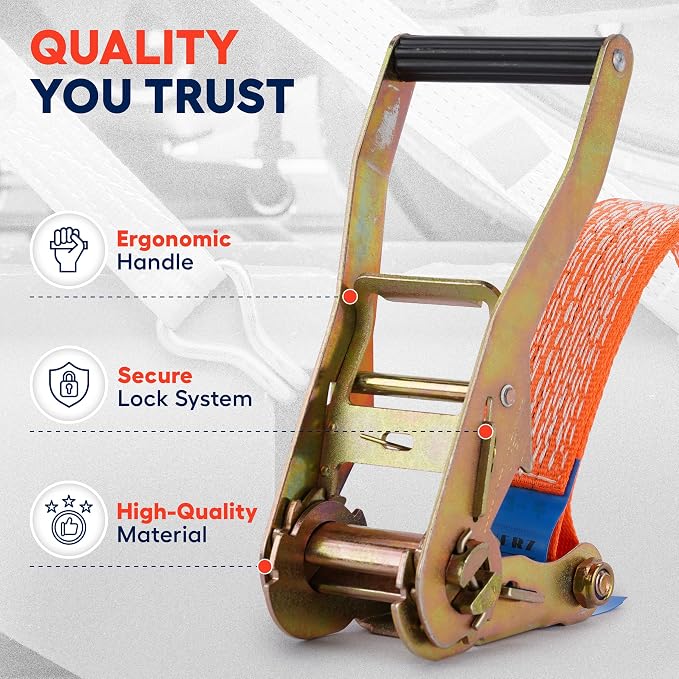 Heavy Duty Ratchet Straps 2" x 14' - 6600 Lb Breaking Strength Tie Down Straps - Image 6