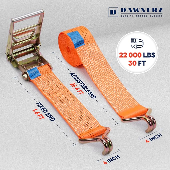 Heavy Duty 4 Inch x 30 Ft Ratchet Straps - Image 3